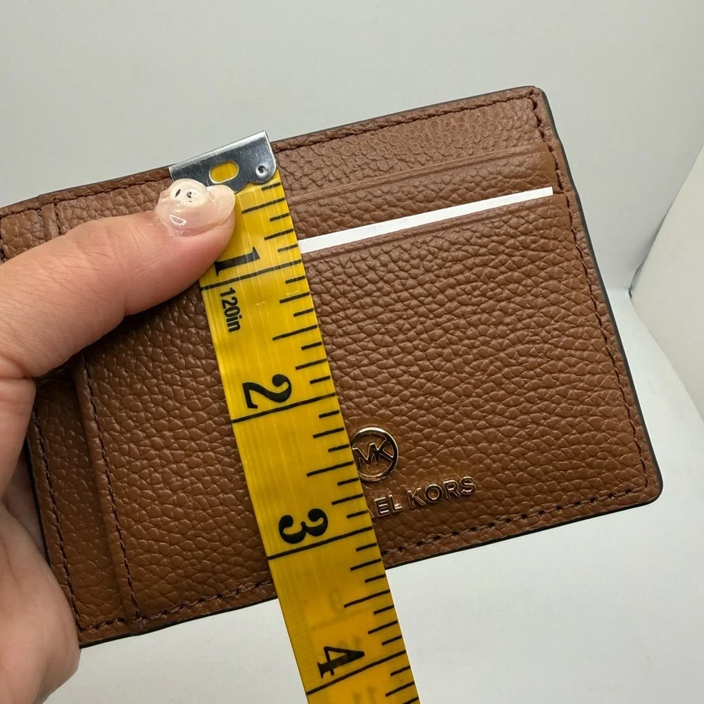 NWT Michael Kors Jet Set Charm Small ID Chain Card Holder Camel Pebbled Leather